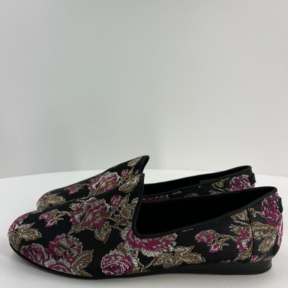 TOMS Darcy Slip On Loafer Shoes Womens US 9.5 Flat Floral Brocade Jacquard Black - Picture 3 of 12